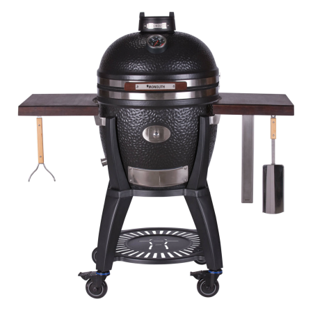 Керамический угольный гриль KAMADO Monolith Classic AVANtGARDE Pro Serie 2.0 черного матового цвета, с подставкой на колесах и боковыми столиками фото в интернет-магазине BBQRU.RU