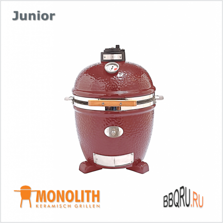 Керамический угольный гриль яйцо Monolith Junior красного цвета, без ножек фото в интернет-магазине BBQRU.RU